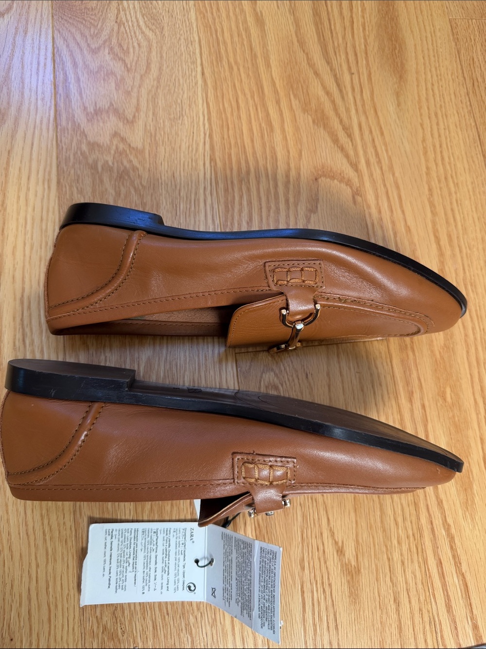 New! Zara 36/6 brown leather gold hardware liafers. - Picture 10 of 12